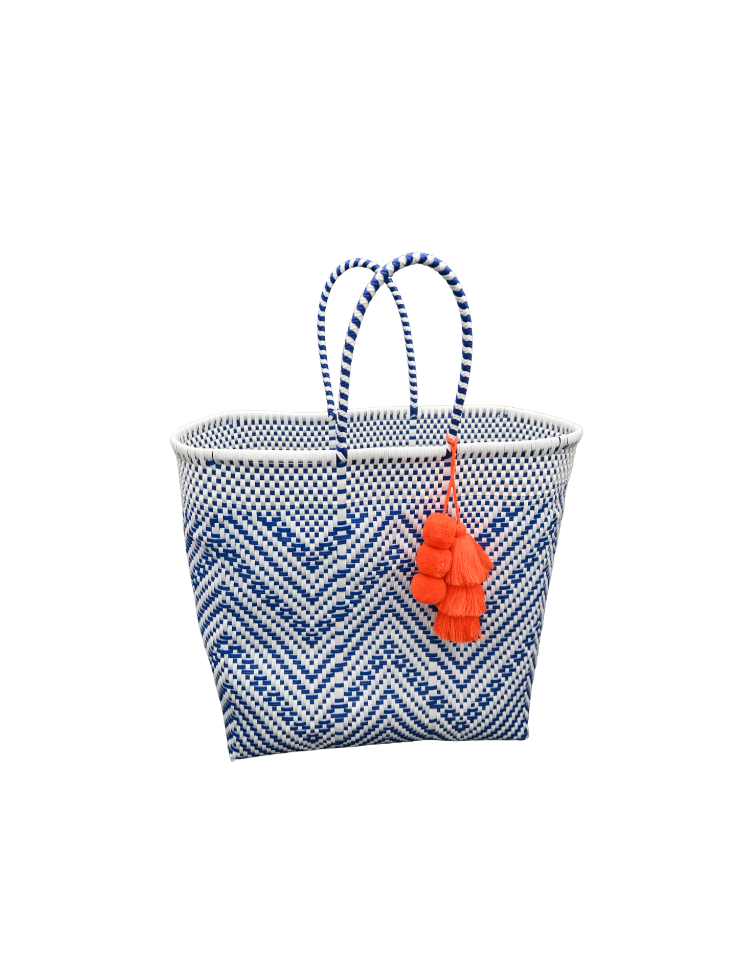 Handwoven Chevron Market Tote – Blue & White