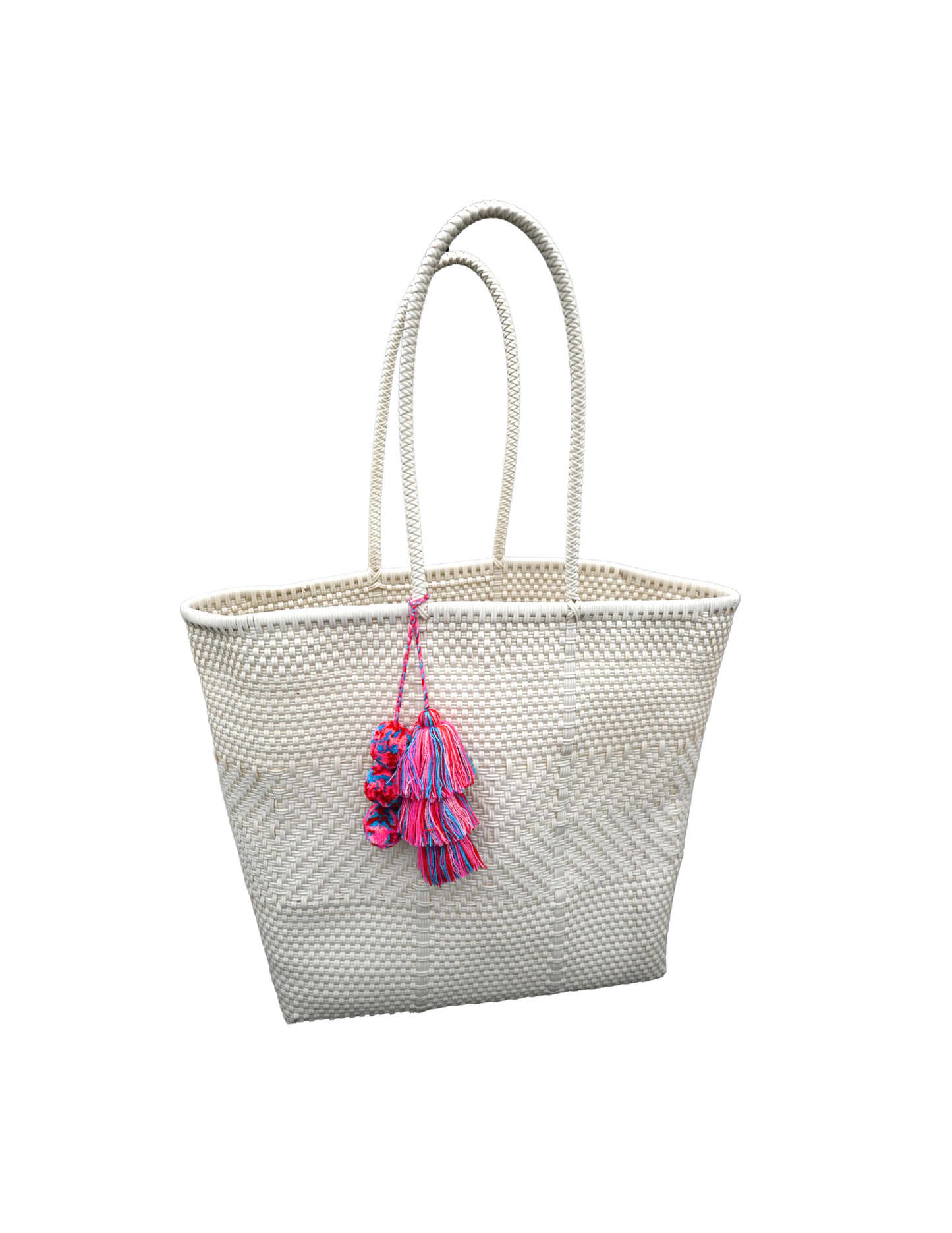 Handwoven Chevron Market Tote – White
