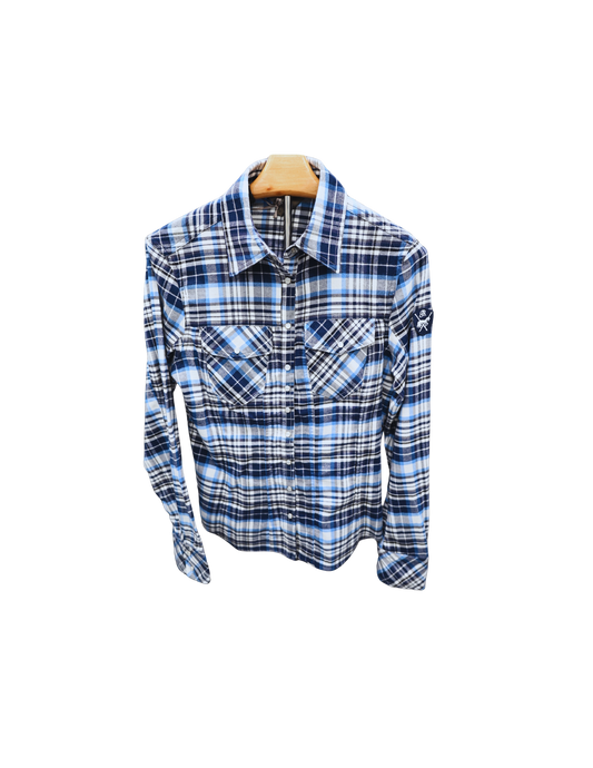 Jean Shirt Fitted Blue Plaid