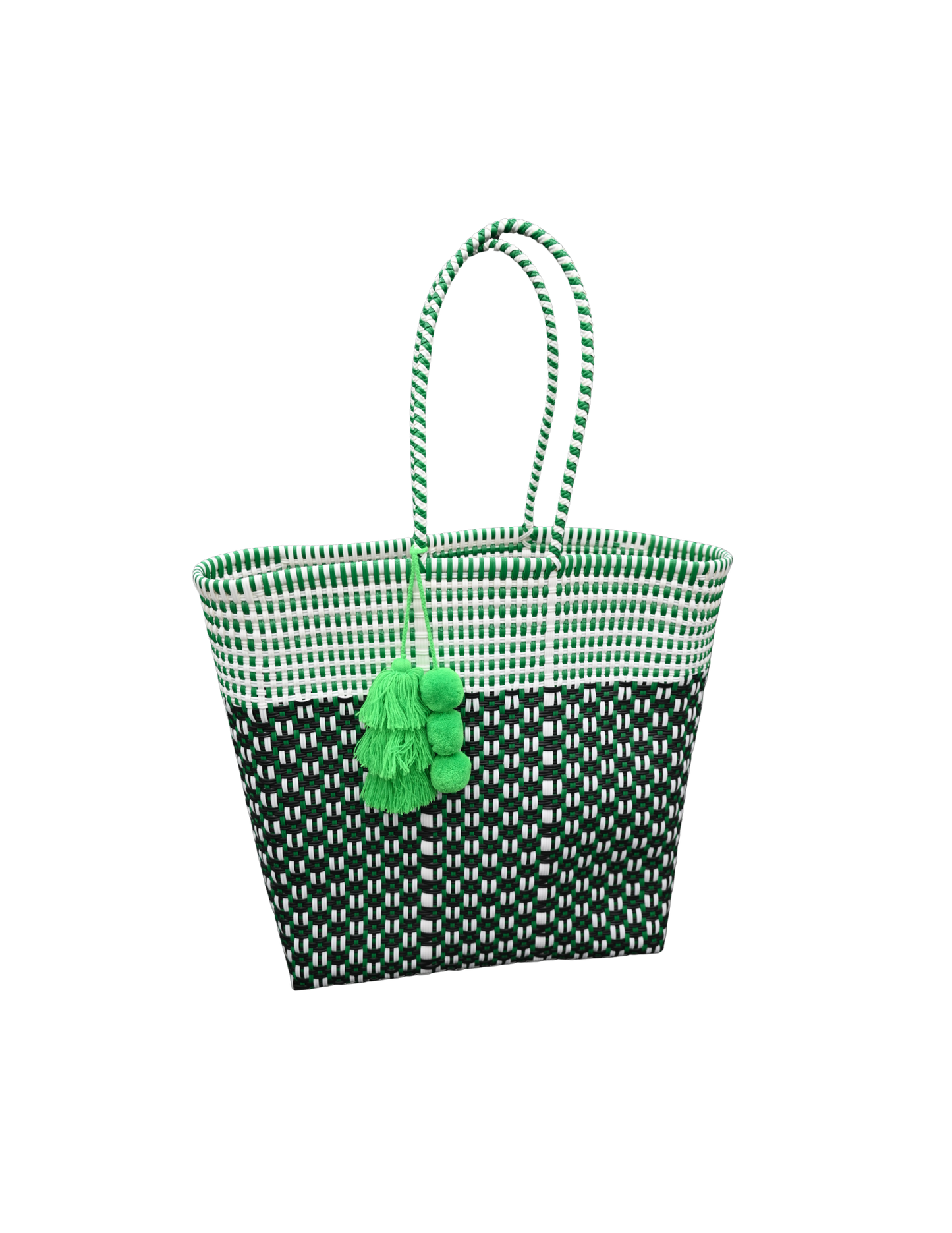 Handwoven Market Tote – Green & Black