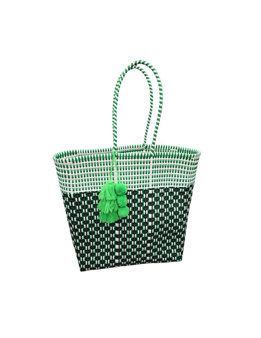 Handwoven Market Tote – Green & Black