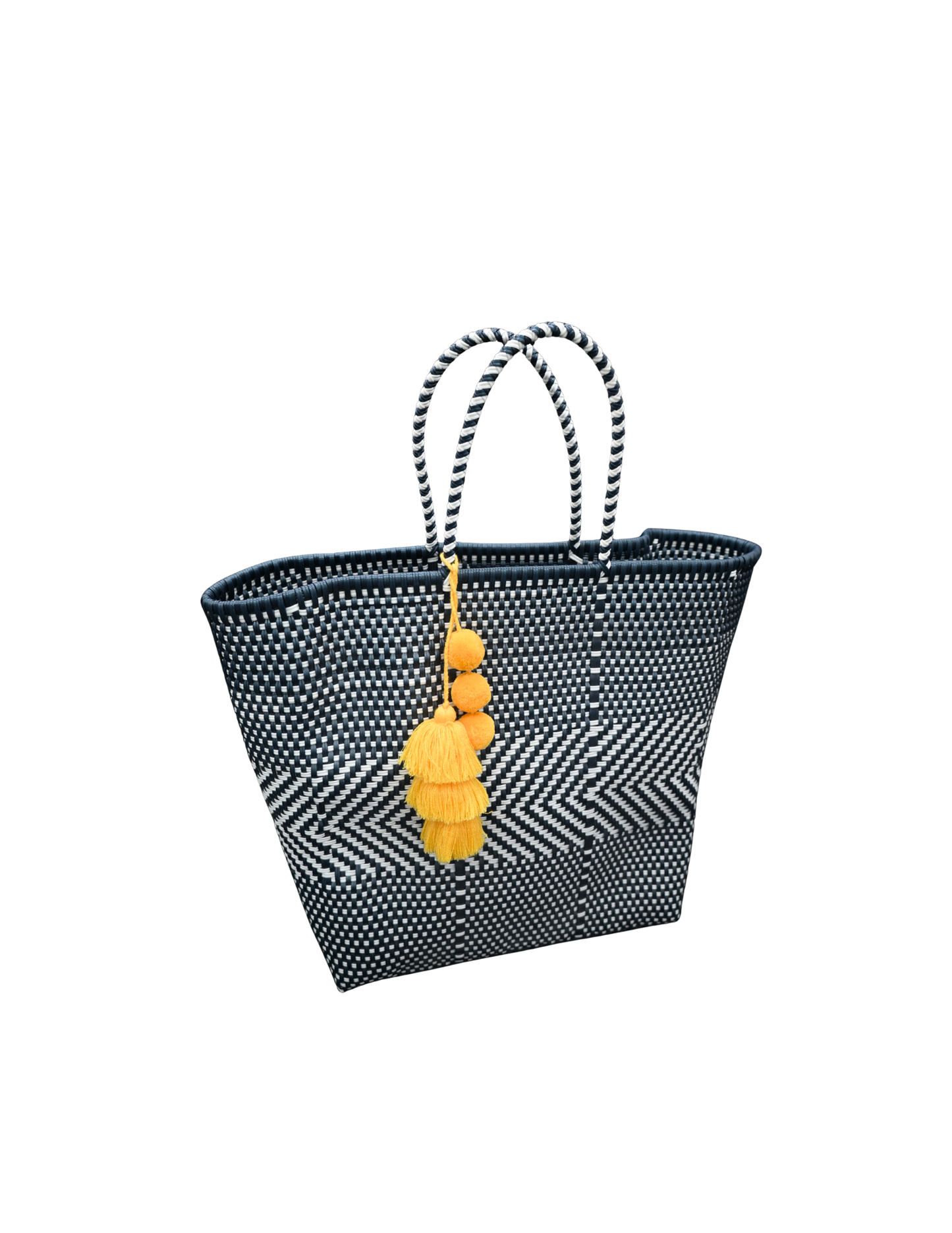 Handwoven Chevron Market Tote – Black & White