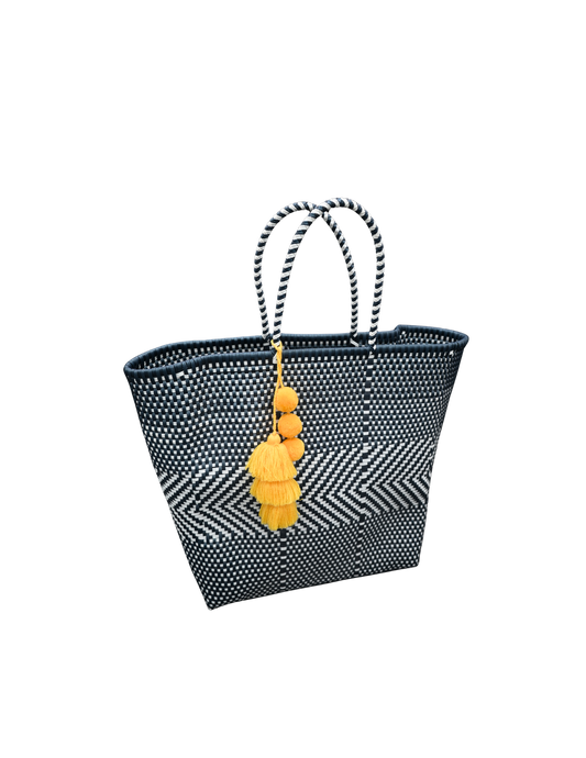 Handwoven Chevron Market Tote – Black & White