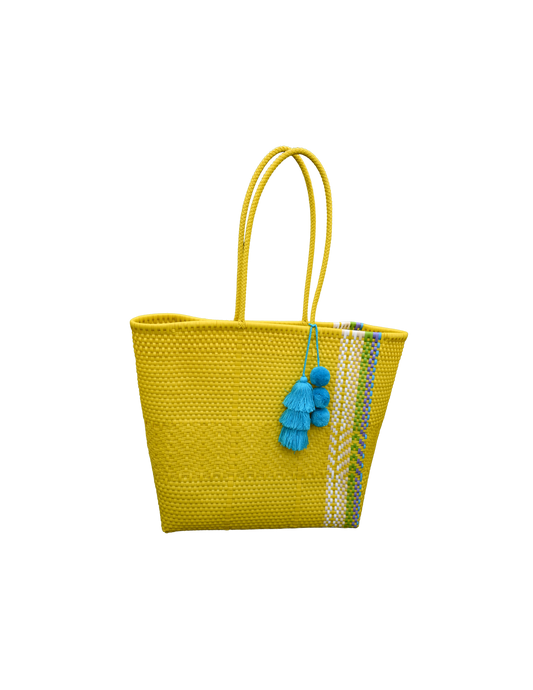 Handwoven Stripe Market Tote – Yellow & White