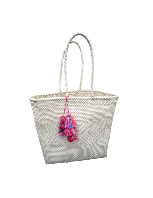 Handwoven Chevron Market Tote – White