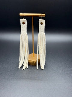 Gold White Suede Fringe Earrings