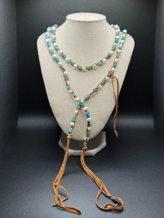 Handmade Freshwater Pearl Necklace with Turquoise