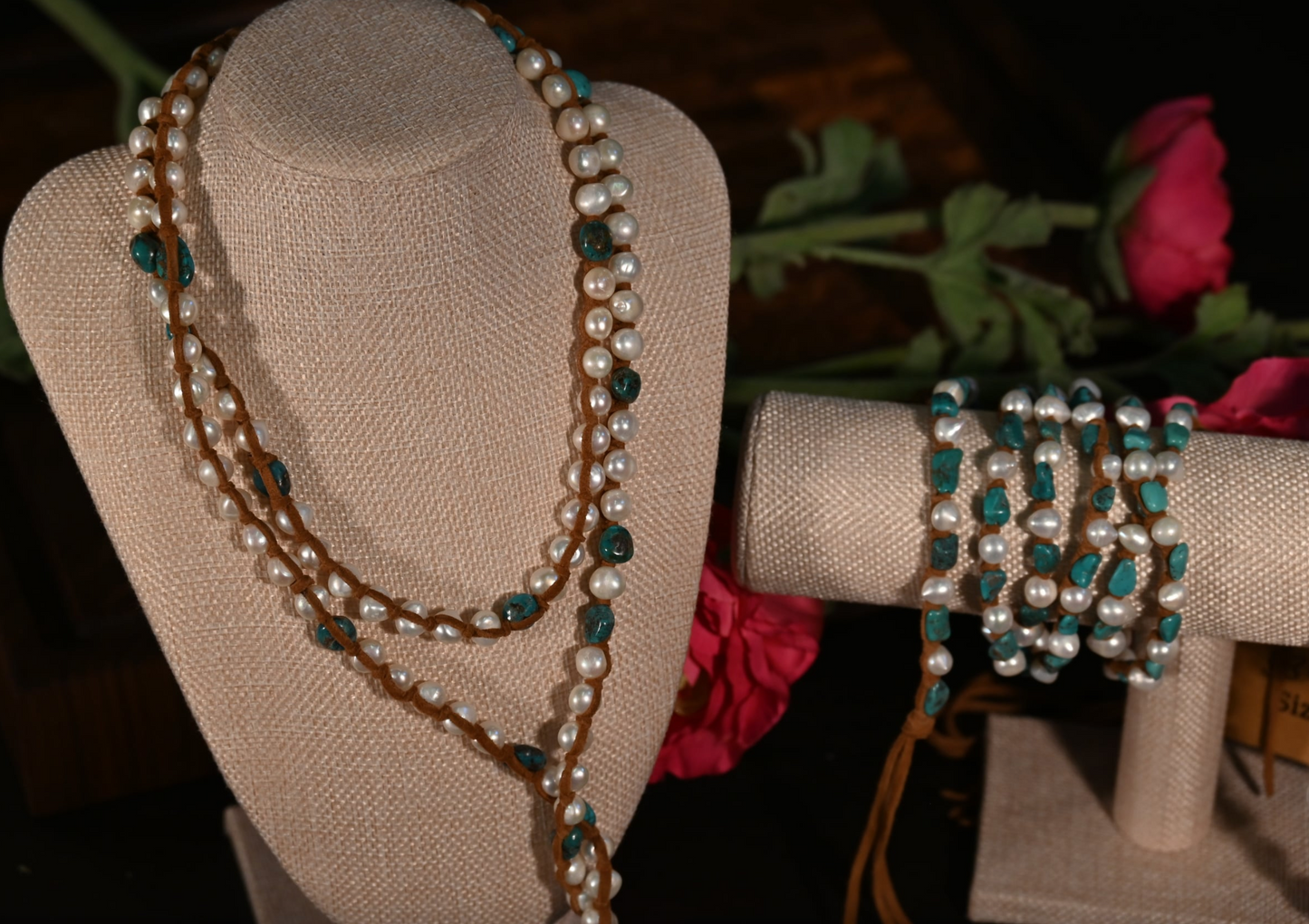 Handmade Freshwater Pearl Necklace with Turquoise